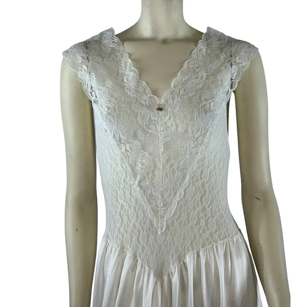 1970s Cira Ivory Lace & Satin Bias-Cut Slip Dress Made in USA size small